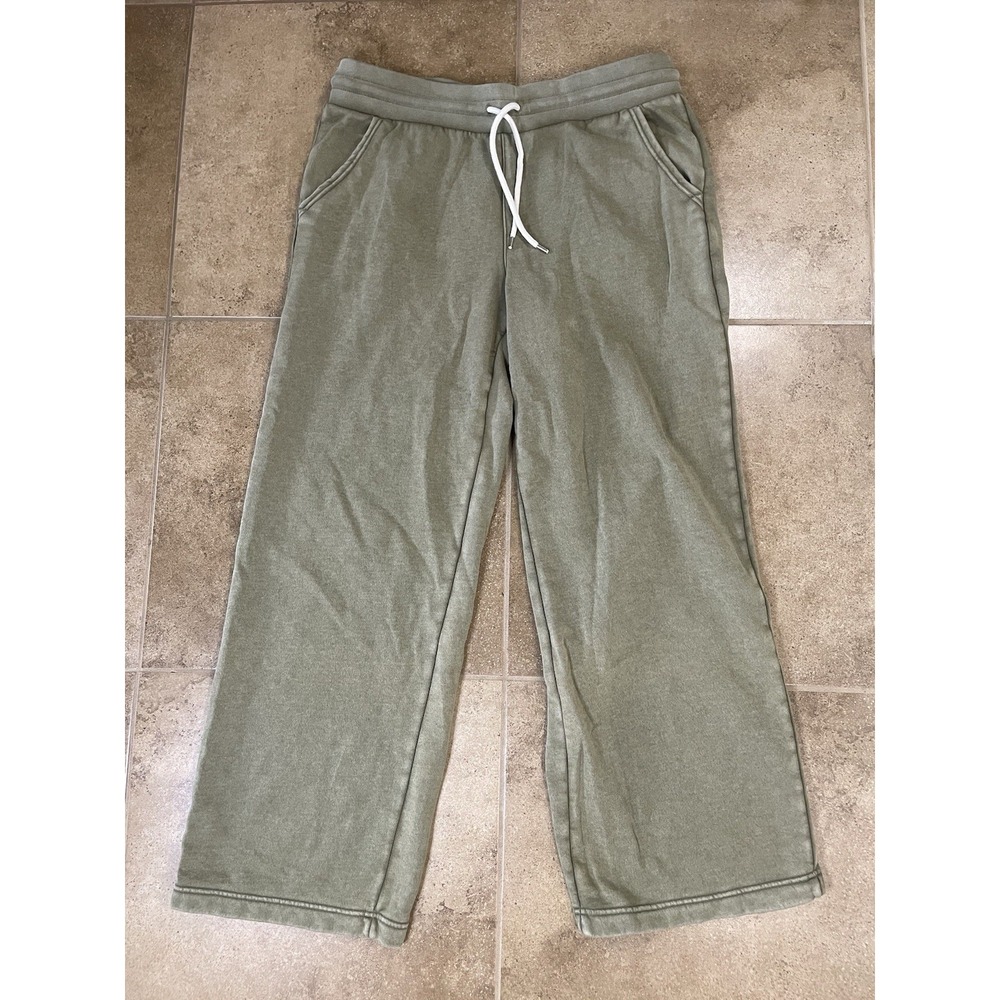 Vintage Y2k GAP Sweats Heathered Green Sz L TALL Wide Leg Drawstring Sweatpants